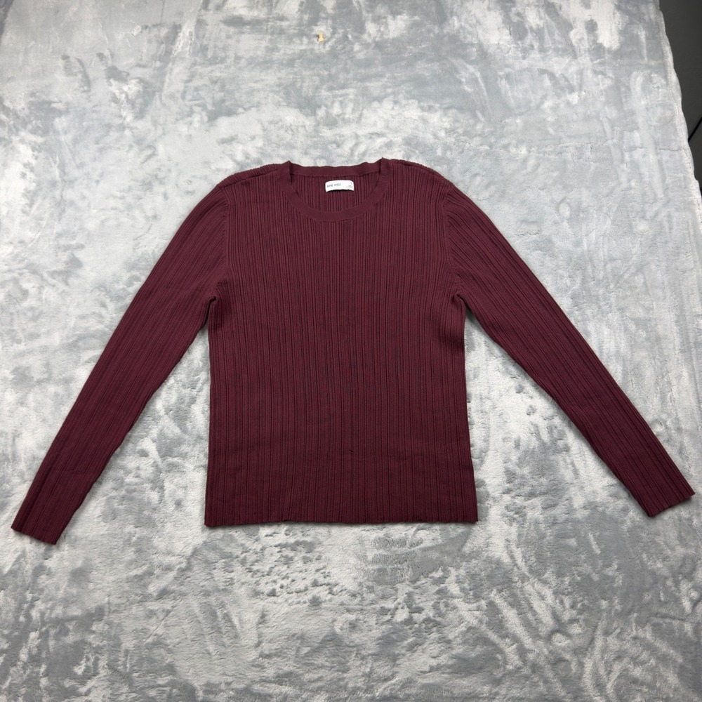 Nine West Womens XL Burgundy Ribbed Knit Long Sleeve Crew Neck Sweater Top